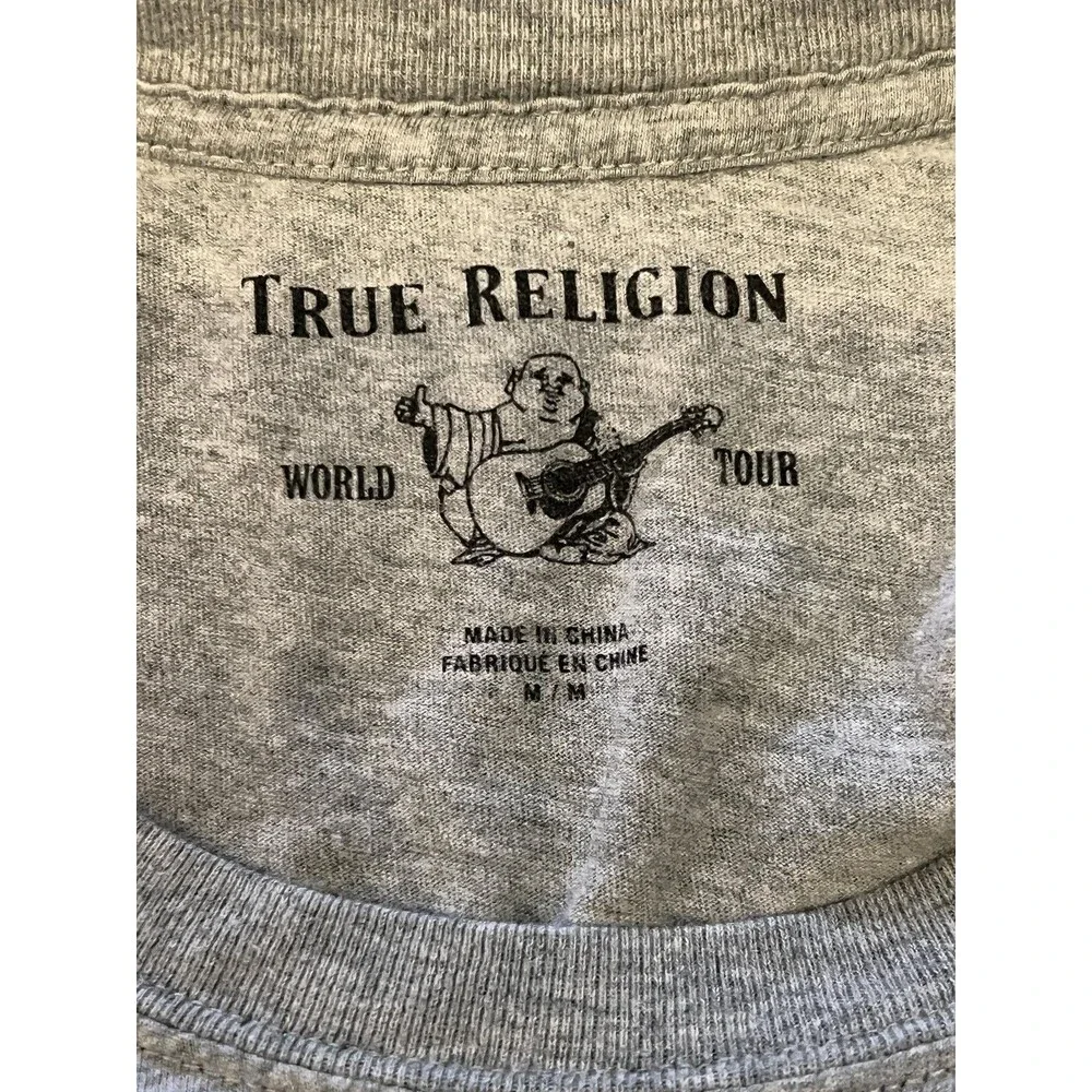 True Religion Shirt Mens Medium Gray Long Sleeve Horseshoe Logo Casual